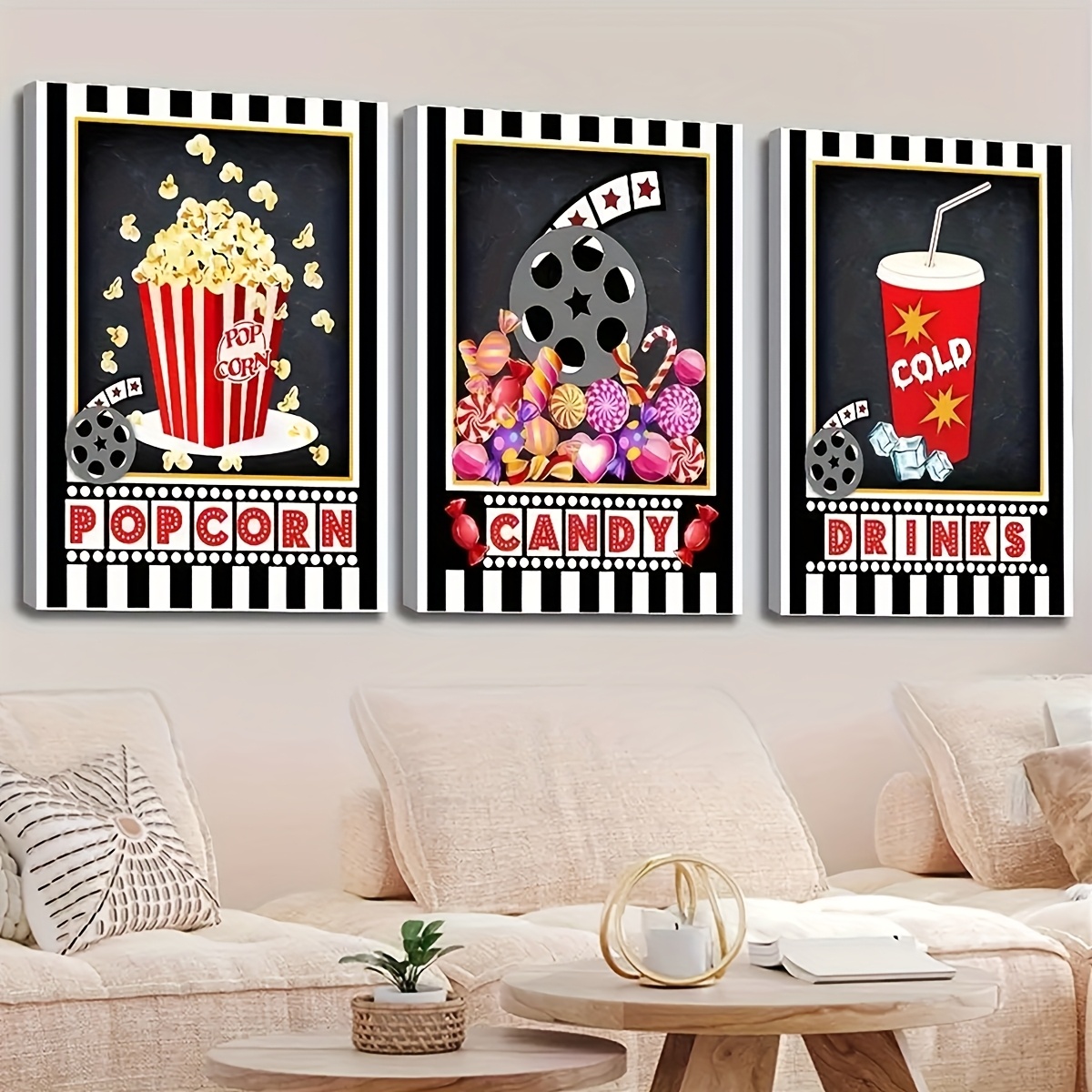 Home Cinema Logo - 3pcs Frameless Wall Art Deco, 북유럽