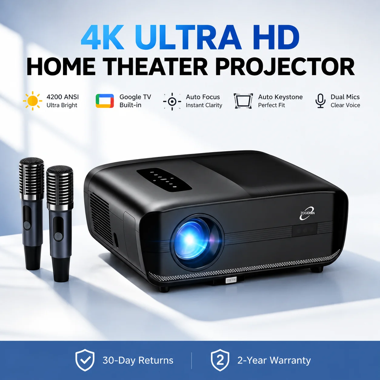 Home Cinema Experience - 새로운 4200ANSI 1000D 구글 TV 프로젝터,