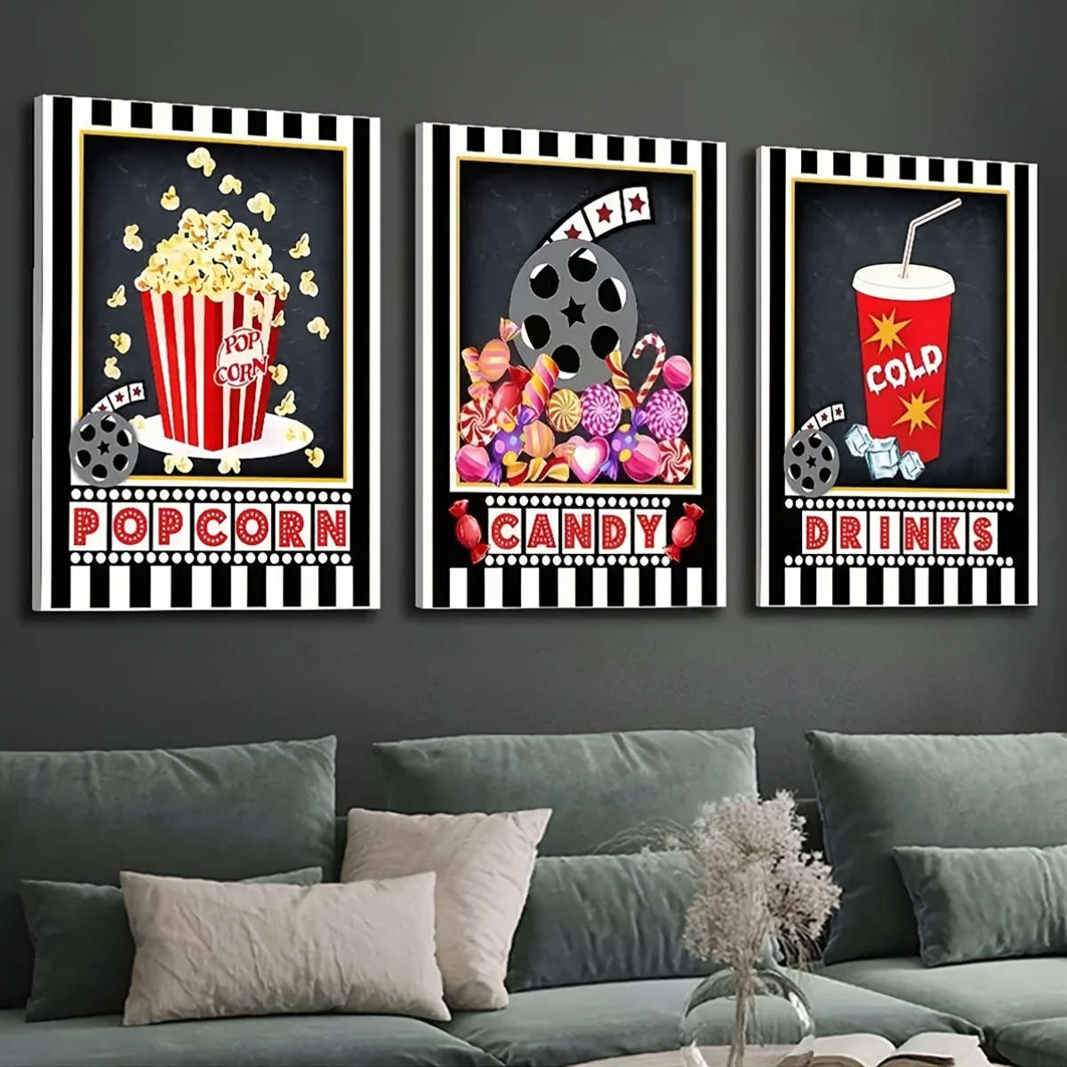 3pcs Frameless Wall Art Deco,  - Home Cinema Logo 리뷰 및 가격