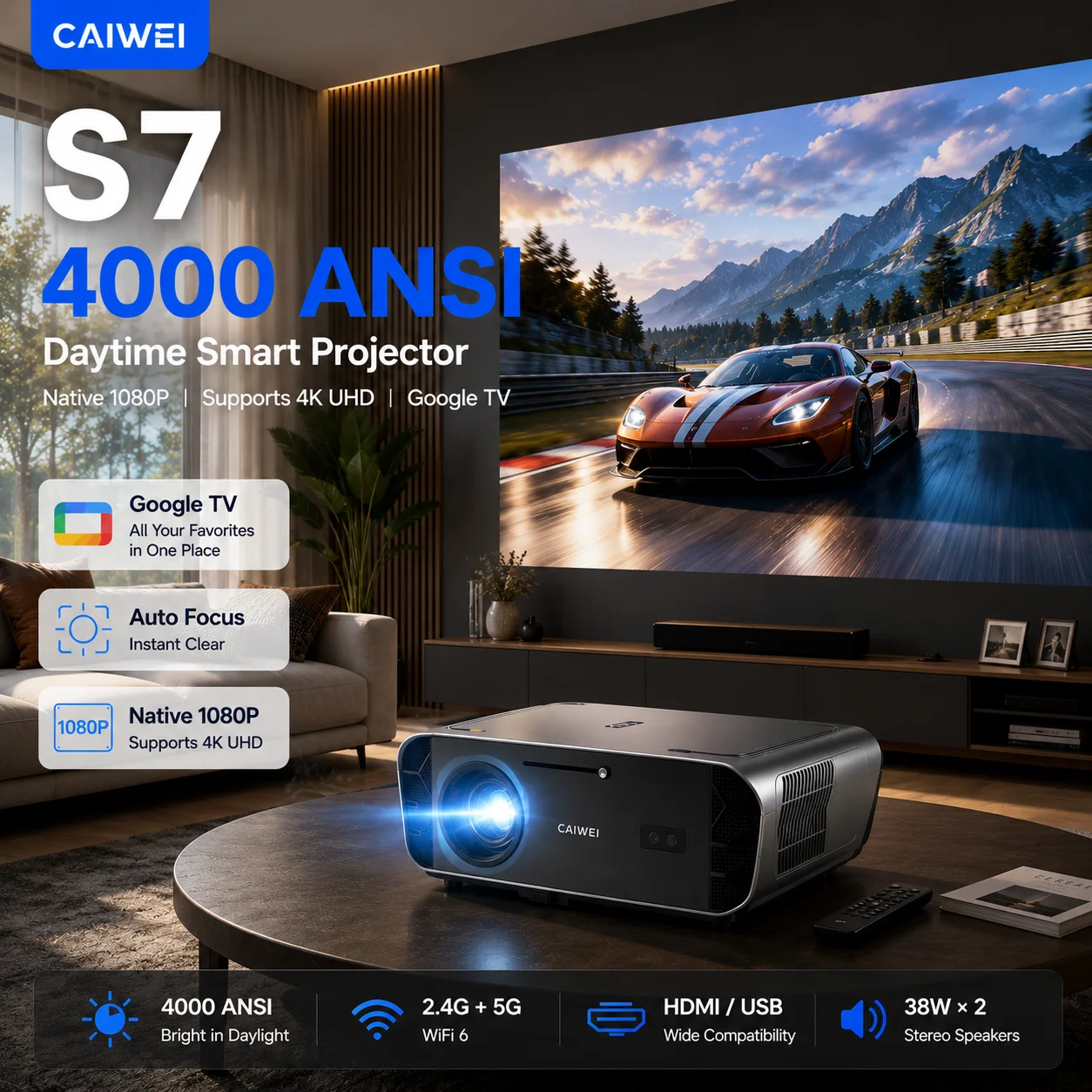 4000ANSI 4K S7 주간용 프로젝터 울트라 HD - Home Cinema Experience 리뷰 및 가격