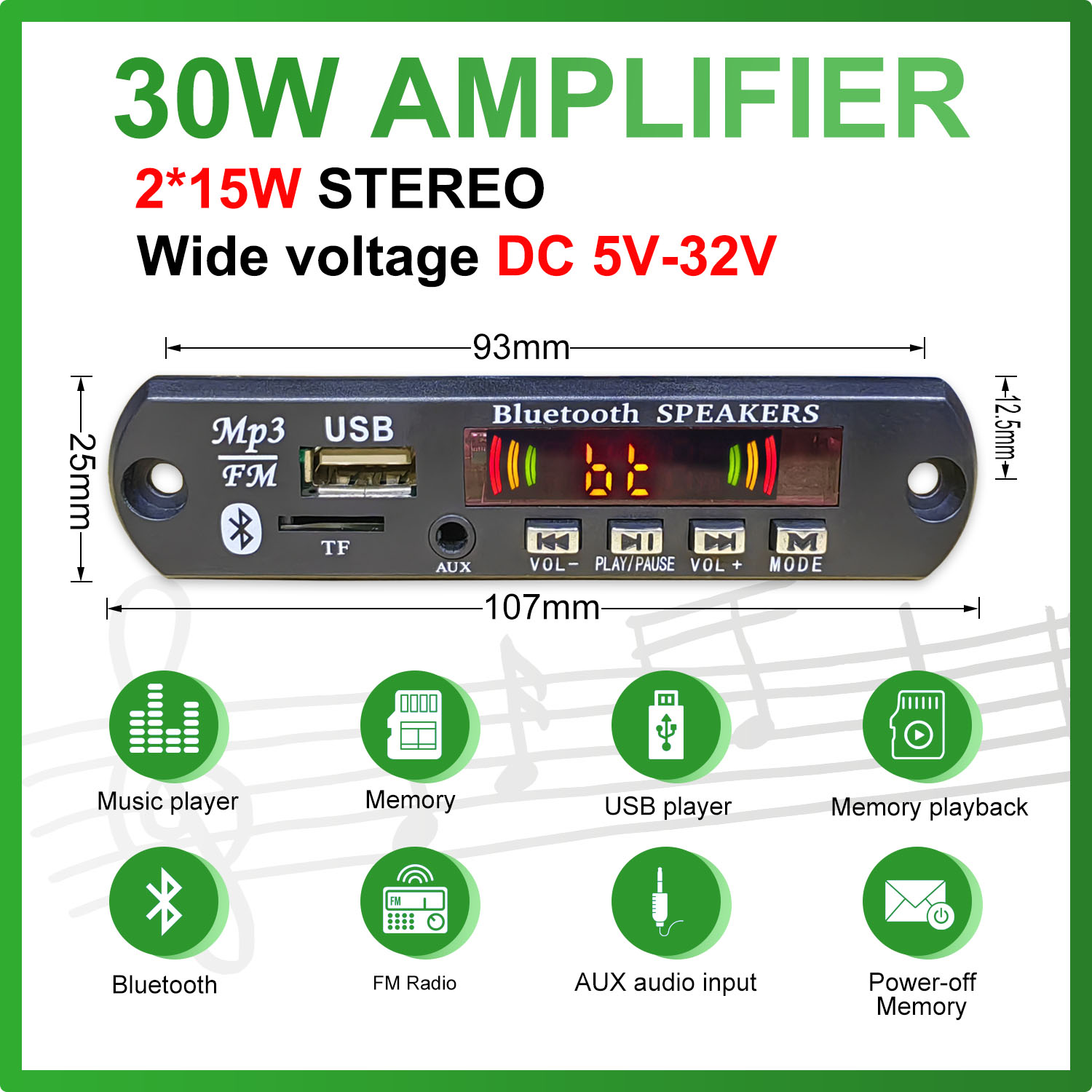 DC 5V-32V 30W Bluetooth5.0 증폭기 - Surround Sound Decoder 리뷰 및 가격
